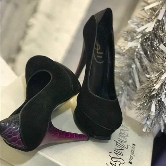 Ysl black suede/purple croc platform pumps size 36 - Picture 5 of 5